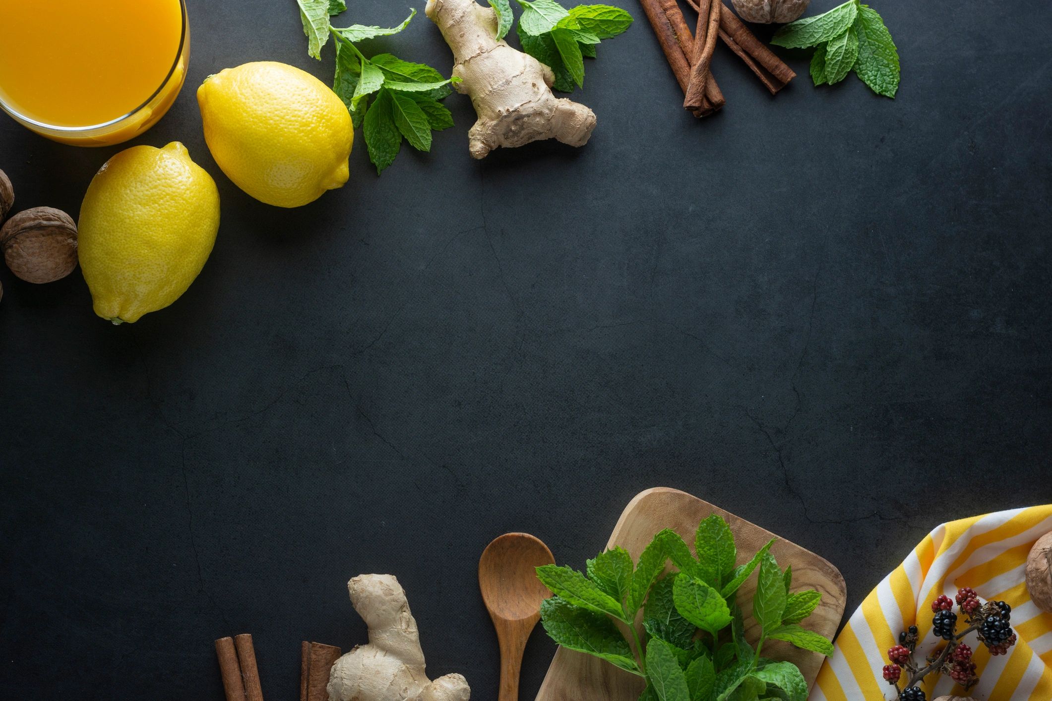 Fresh drink ingredients used to represent beverage concept development