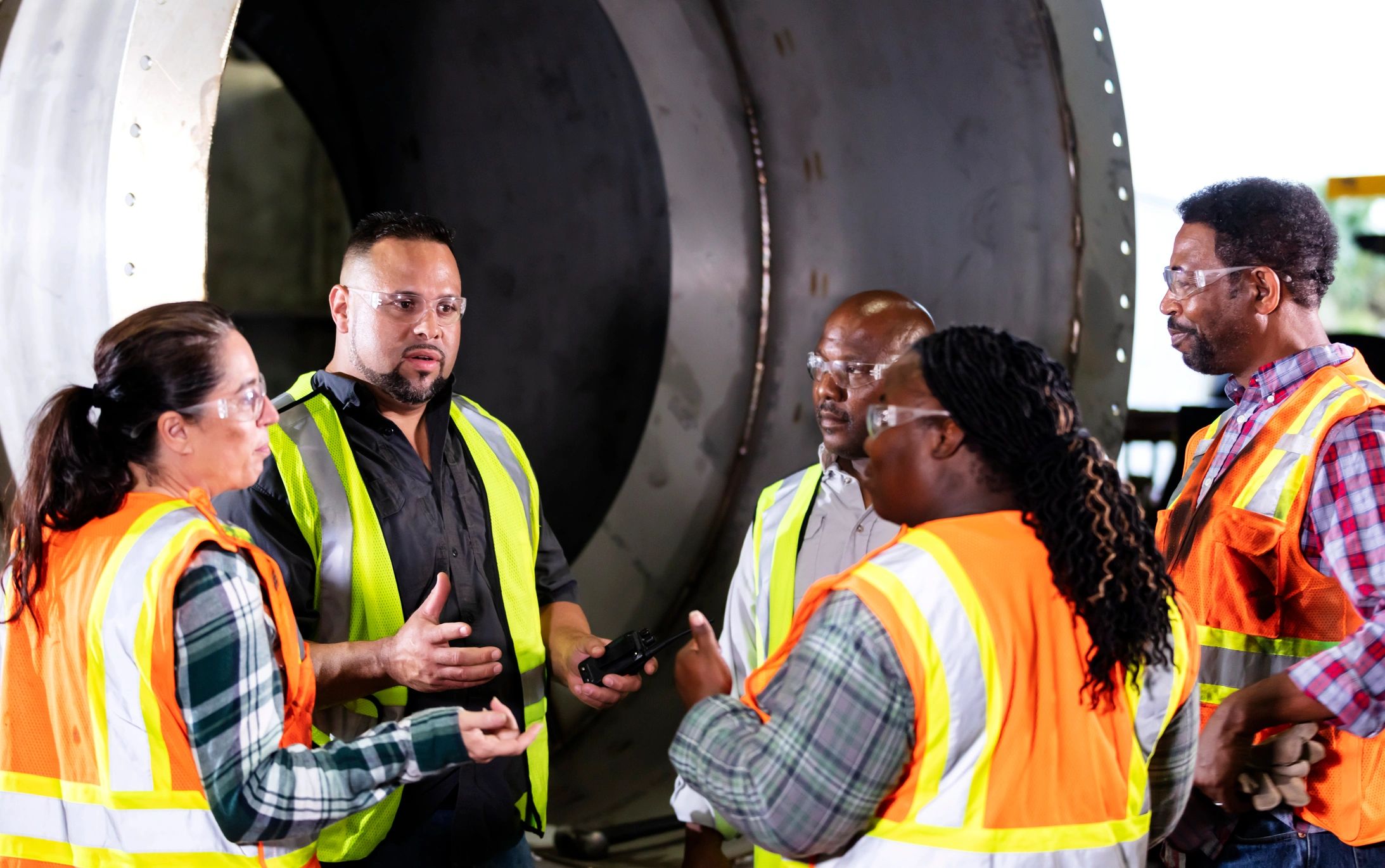 Operations team meeting in a production environment